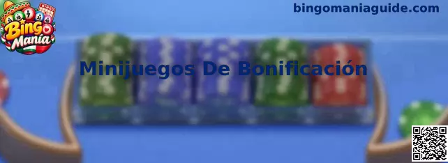 Ilustración de los minijuegos de bonificación de Bingo Manía, con elementos visuales relacionados con recompensas y modalidades especiales.